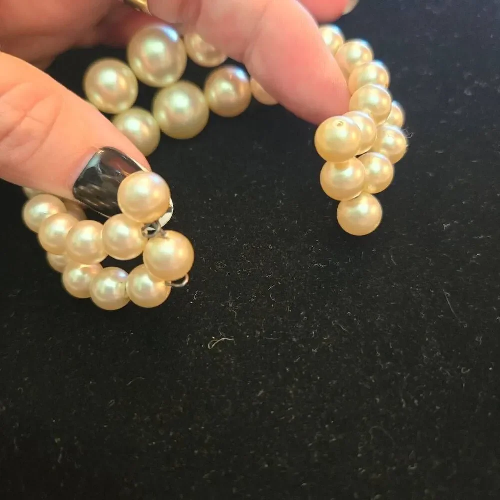 Vintage Pearl Bracelet 2 Strand Ivory Cuff